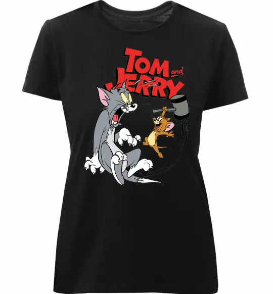 Женская премиум футболка Том та Джеррі з молотом Черный фото