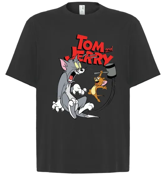 Футболка Оверсайз Том та Джеррі з молотом Черный фото