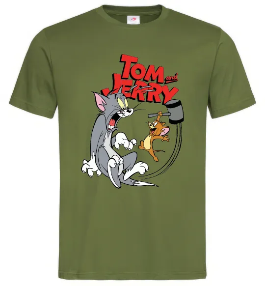 Мужская футболка Том та Джеррі з молотом Оливковый фото