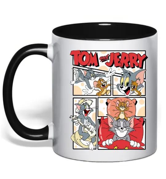 Чашка с цветной ручкой Том та Джеррі комікс Черный фото