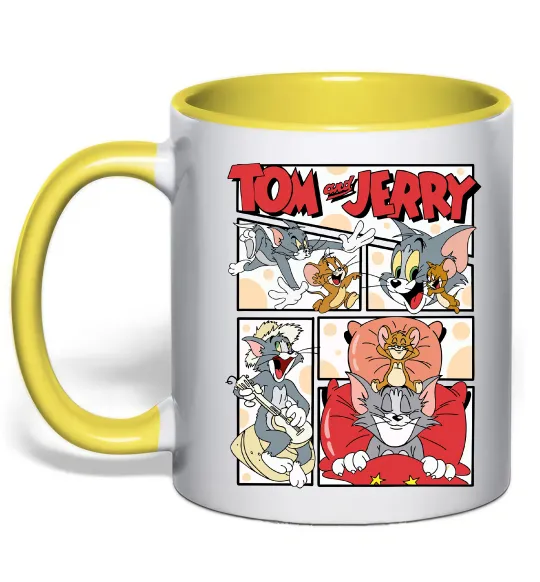 Чашка с цветной ручкой Том та Джеррі комікс Лимонный фото