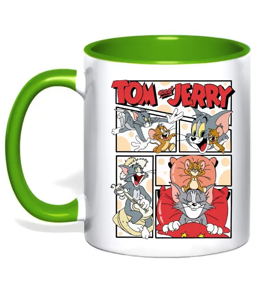 Чашка с цветной ручкой Том та Джеррі комікс Лаймовый фото