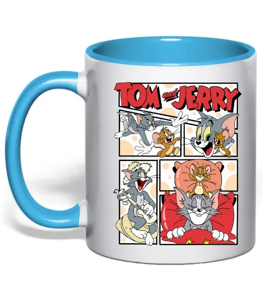 Чашка с цветной ручкой Том та Джеррі комікс Голубой фото