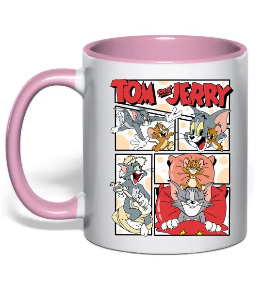 Чашка с цветной ручкой Том та Джеррі комікс Нежно розовый фото