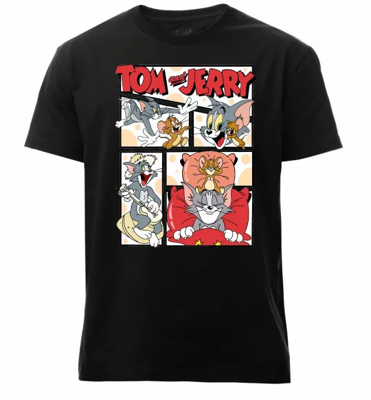 Мужская премиум футболка Том та Джеррі комікс Черный фото