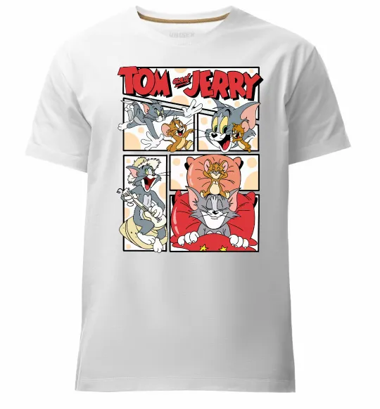 Мужская премиум футболка Том та Джеррі комікс Белый фото
