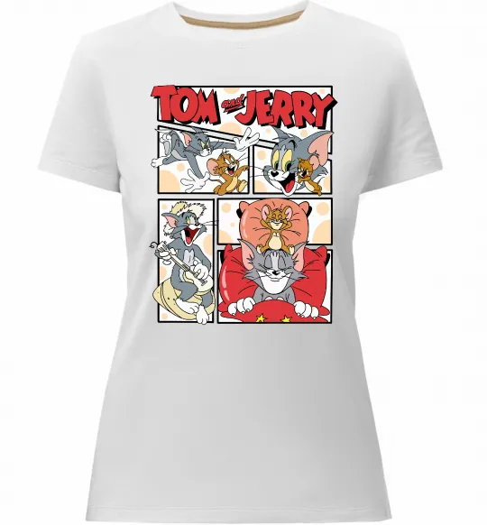 Женская премиум футболка Том та Джеррі комікс Белый фото