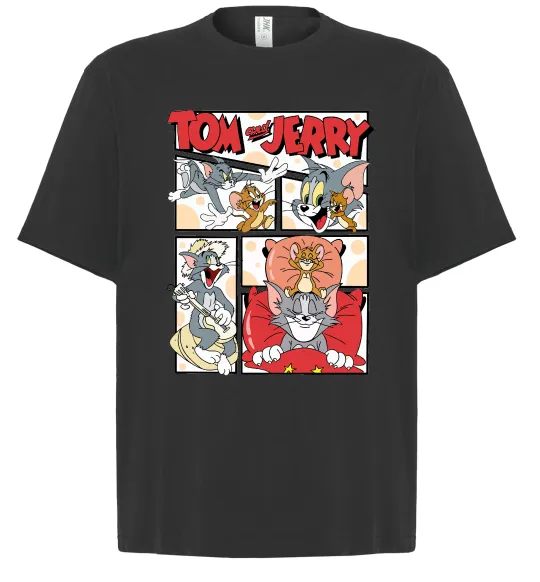 Футболка Оверсайз Том та Джеррі комікс Черный фото