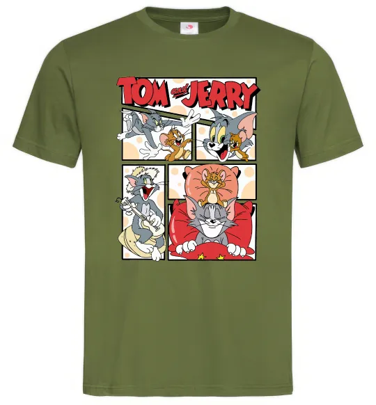 Мужская футболка Том та Джеррі комікс Оливковый фото