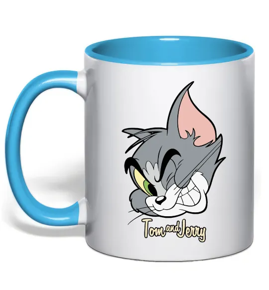Чашка с цветной ручкой Tom cat Голубой фото