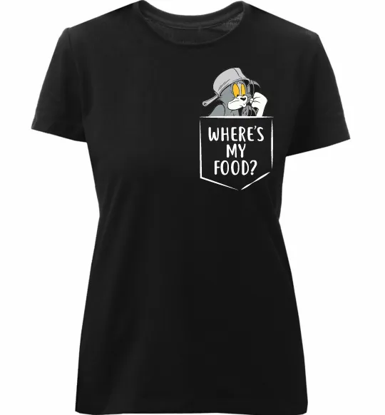 Женская премиум футболка Tom Where is my food Черный фото