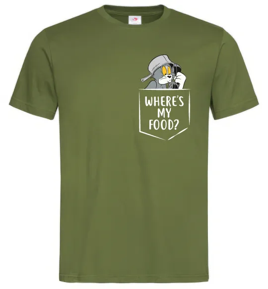 Мужская футболка Tom Where is my food Оливковый фото