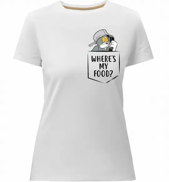 Женская премиум футболка Tom Where is my food Белый фото
