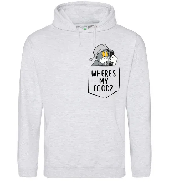 Женская толстовка (худи) Tom Where is my food Серый меланж фото