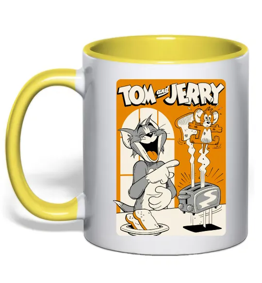 Чашка с цветной ручкой Том і Джеррі з тостером Лимонный фото