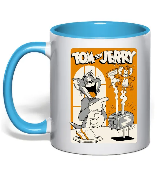 Чашка с цветной ручкой Том і Джеррі з тостером Голубой фото