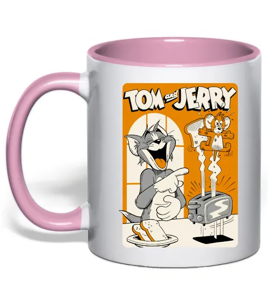 Чашка с цветной ручкой Том і Джеррі з тостером Нежно розовый фото