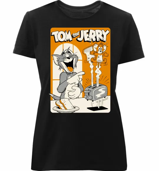 Женская премиум футболка Том і Джеррі з тостером Черный фото