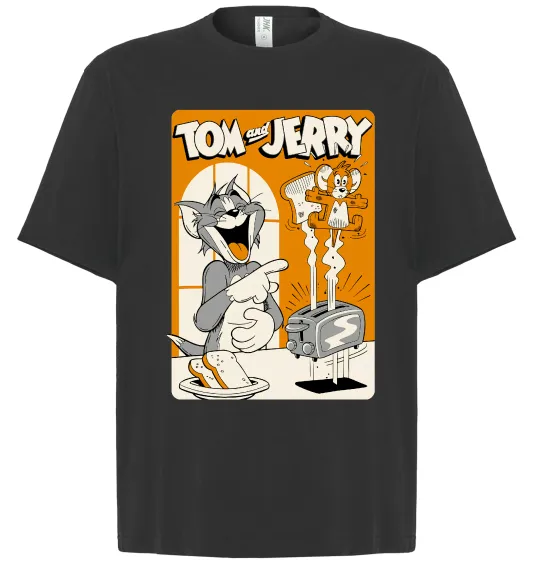 Футболка Оверсайз Том і Джеррі з тостером Черный фото
