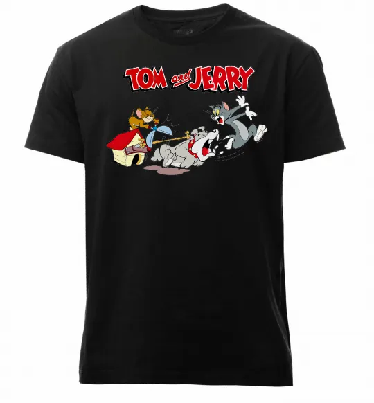 Мужская премиум футболка Том і Джеррі та пес Черный фото