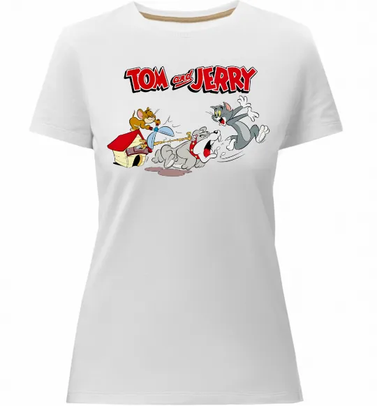 Женская премиум футболка Том і Джеррі та пес Белый фото