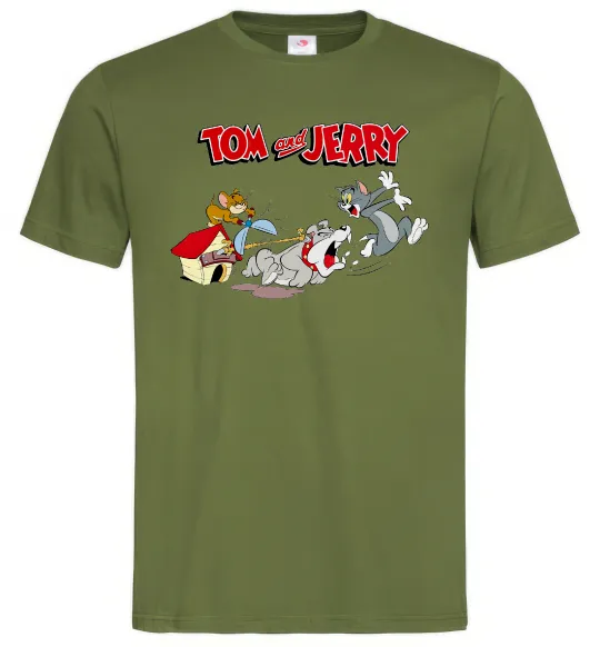 Мужская футболка Том і Джеррі та пес Оливковый фото