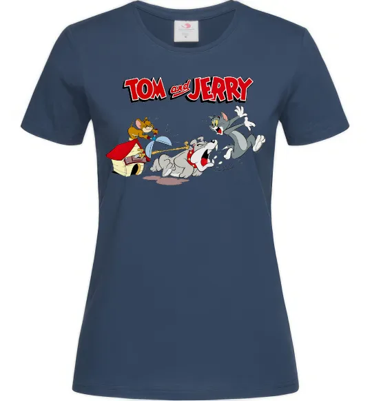 Женская футболка Том і Джеррі та пес Темно-синий фото