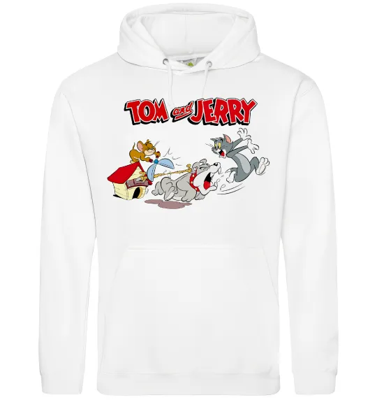 Мужская толстовка (худи) Том і Джеррі та пес Белый фото