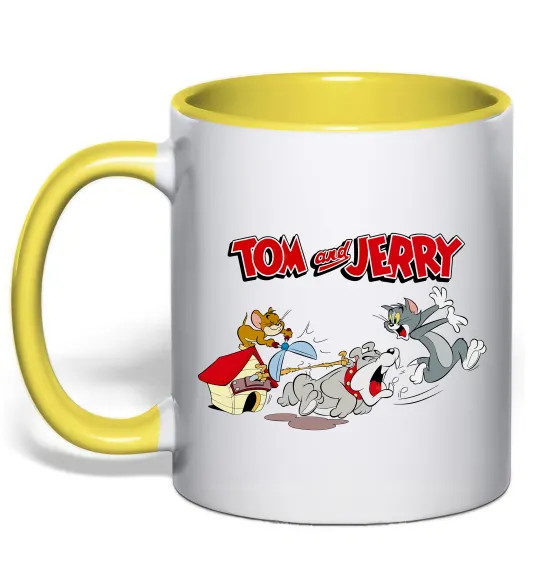 Чашка с цветной ручкой Том і Джеррі та пес Лимонный фото