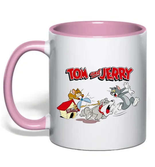 Чашка с цветной ручкой Том і Джеррі та пес Нежно розовый фото