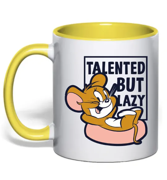 Чашка с цветной ручкой Talented but lazy Лимонный фото