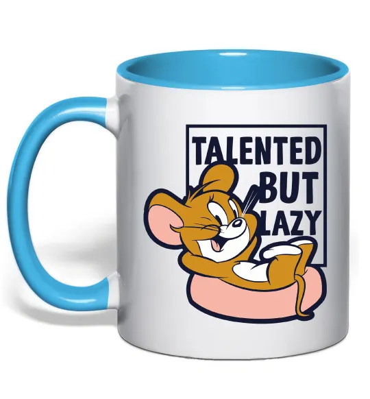 Чашка с цветной ручкой Talented but lazy Голубой фото
