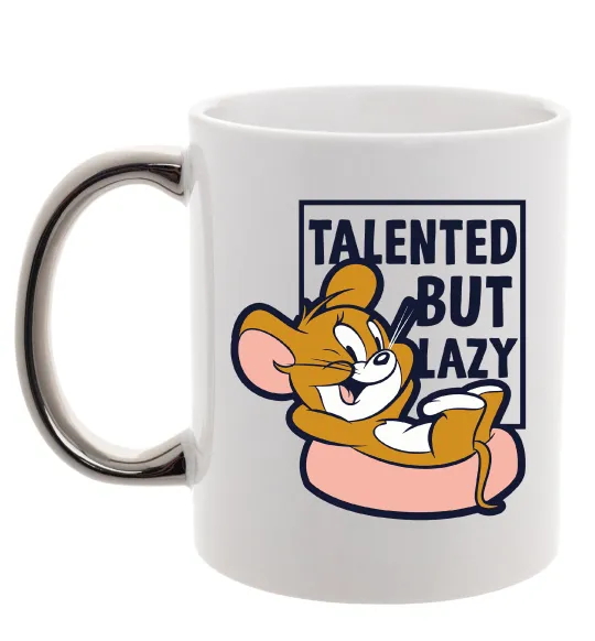 Чашка с цветной ручкой Talented but lazy Серебро фото