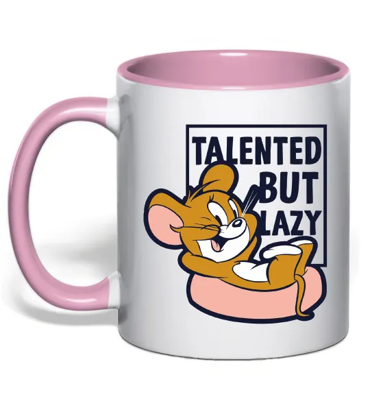 Чашка с цветной ручкой Talented but lazy Нежно розовый фото