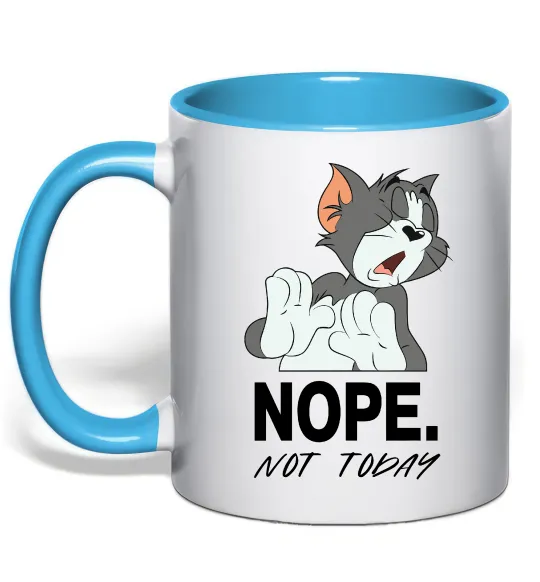 Чашка с цветной ручкой Nope Not today Голубой фото