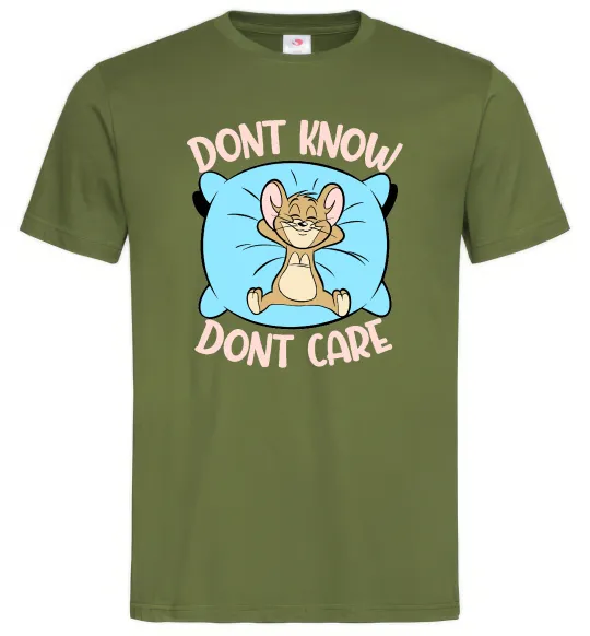 Мужская футболка Dont know dont care Оливковый фото