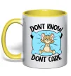 Чашка с цветной ручкой Dont know dont care Лимонный фото