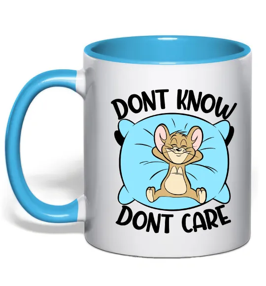 Чашка с цветной ручкой Dont know dont care Голубой фото
