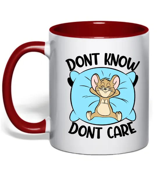 Чашка с цветной ручкой Dont know dont care Красный фото