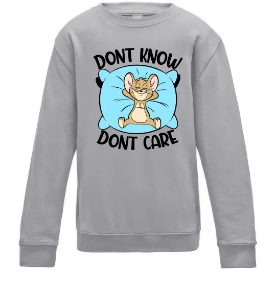 Детский Свитшот Dont know dont care Серый меланж фото