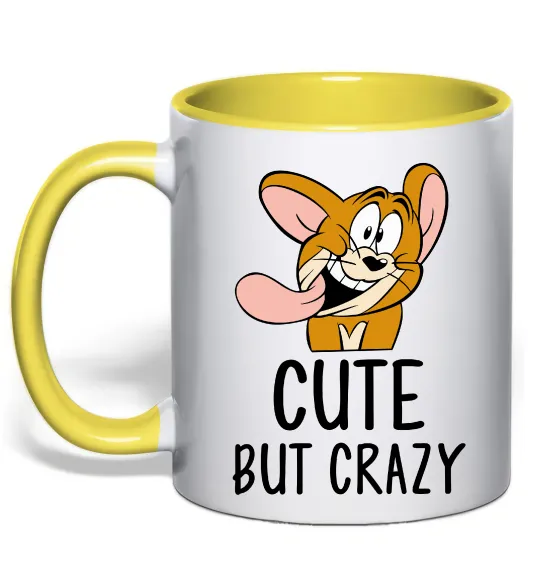 Чашка с цветной ручкой Cute but crazy Лимонный фото