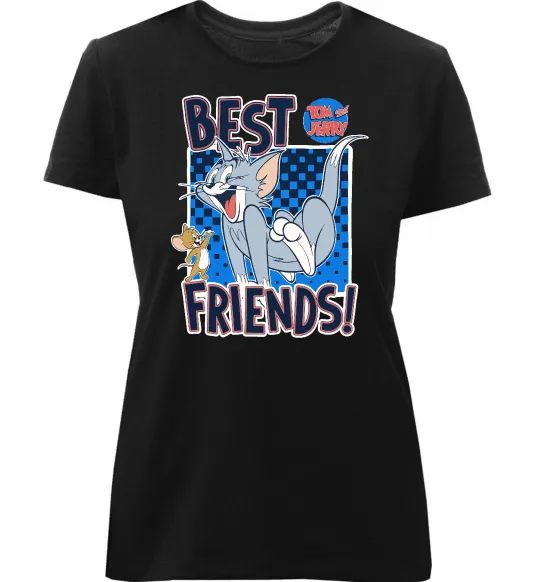 Женская премиум футболка Tom and Jerry Best friends Черный фото