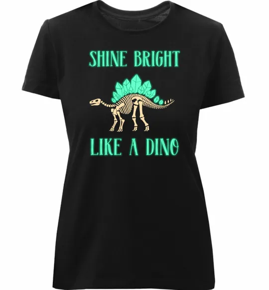 Женская премиум футболка Shine bright like a dino Черный фото