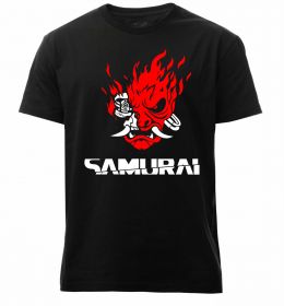 Мужская премиум футболка Cyberpunk 2077 samurai, колір - чорний, розмір - S