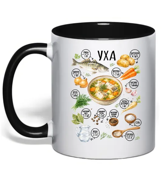 Чашка с цветной ручкой Уха Черный фото