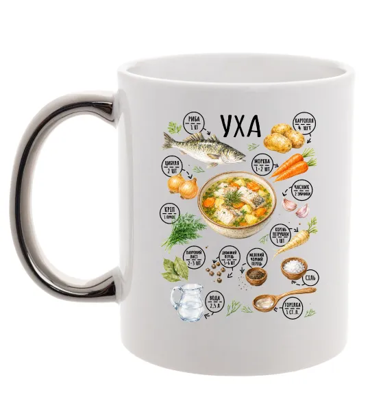 Чашка с цветной ручкой Уха Серебро фото