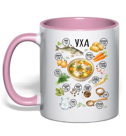 Чашка с цветной ручкой Уха Нежно розовый фото