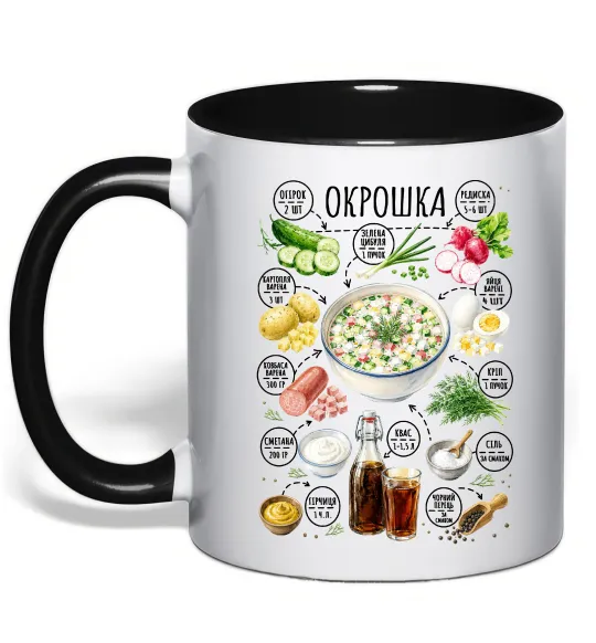 Чашка с цветной ручкой Окрошка Черный фото