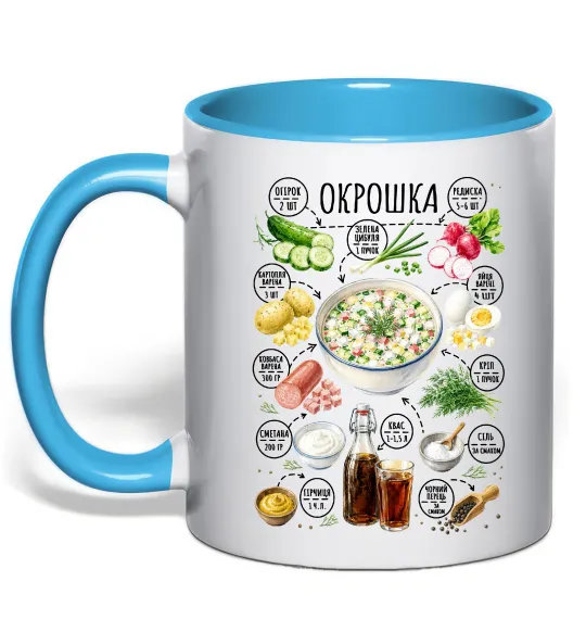 Чашка с цветной ручкой Окрошка Голубой фото