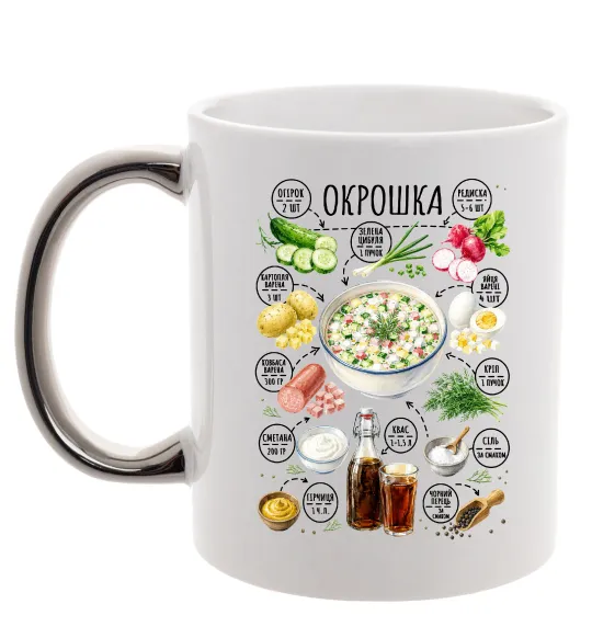 Чашка с цветной ручкой Окрошка Серебро фото